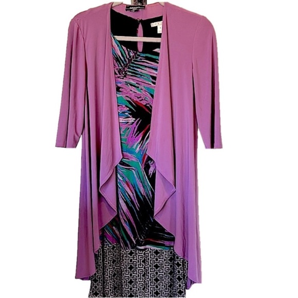 Vintage Sweaters - VIOLET Draped Jacket Long Waterfall Open Cardigan Matte Violet Color Resort Wear